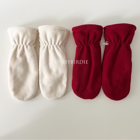 JACOB 2 Pairs Polar Fleece Lined Mittens, Red and Off-White - Picture 3 of 12